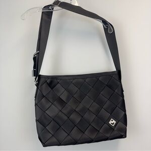 Maggie Bags Recycled Woven Seatbelt Shoulder Bag Black/Deep Plum